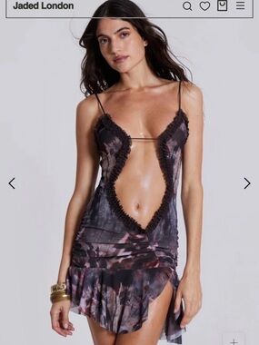 Jaded London Black & Mauve Floral Ruffle-Trim Plunge Slip